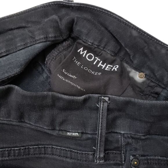Mother The Looker Jeans Womens 28 Not Guilty Black Denim Ankle Painted Grunge - Picture 3 of 10